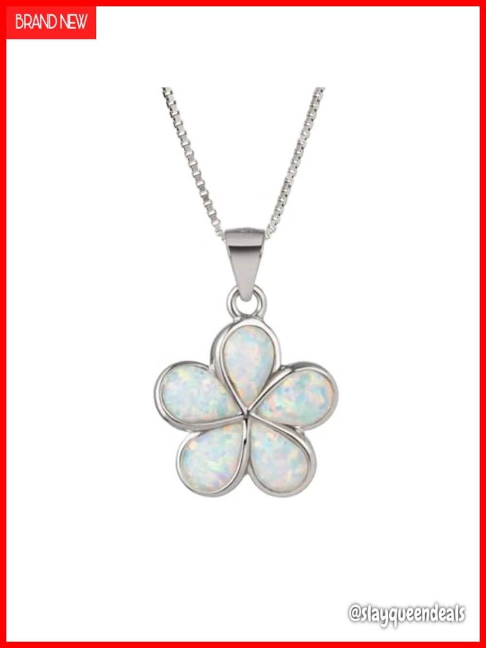 925 Sterling Silver Opal Plumeria Flower Pendant Necklace 18" Box Chain